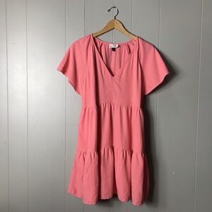 UNIVERSAL THREAD CORAL LINEN BLEND V NECK DRESS FLUTTER SLEEVE WOMENS SIZE LARGE